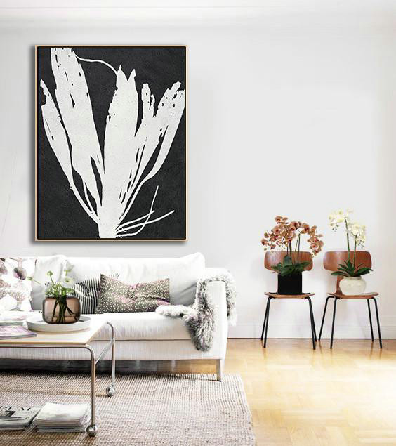 Extra Large Painting,Black And White Minimalist Painting On Canvas - Canvas Paintings For Sale